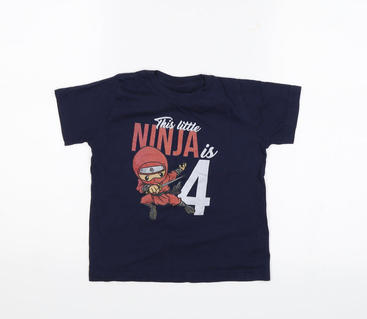 Matalan Boys Blue Basic T-Shirt Size 4 Years - This little ninja is 4