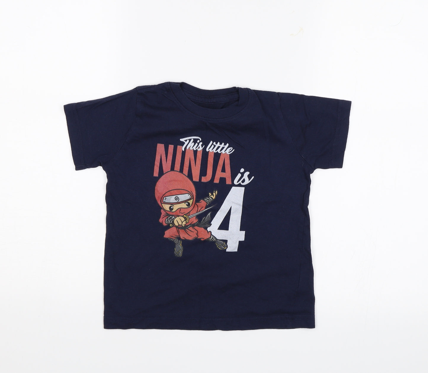 Matalan Boys Blue   Basic T-Shirt Size 4 Years  - This little ninja is 4