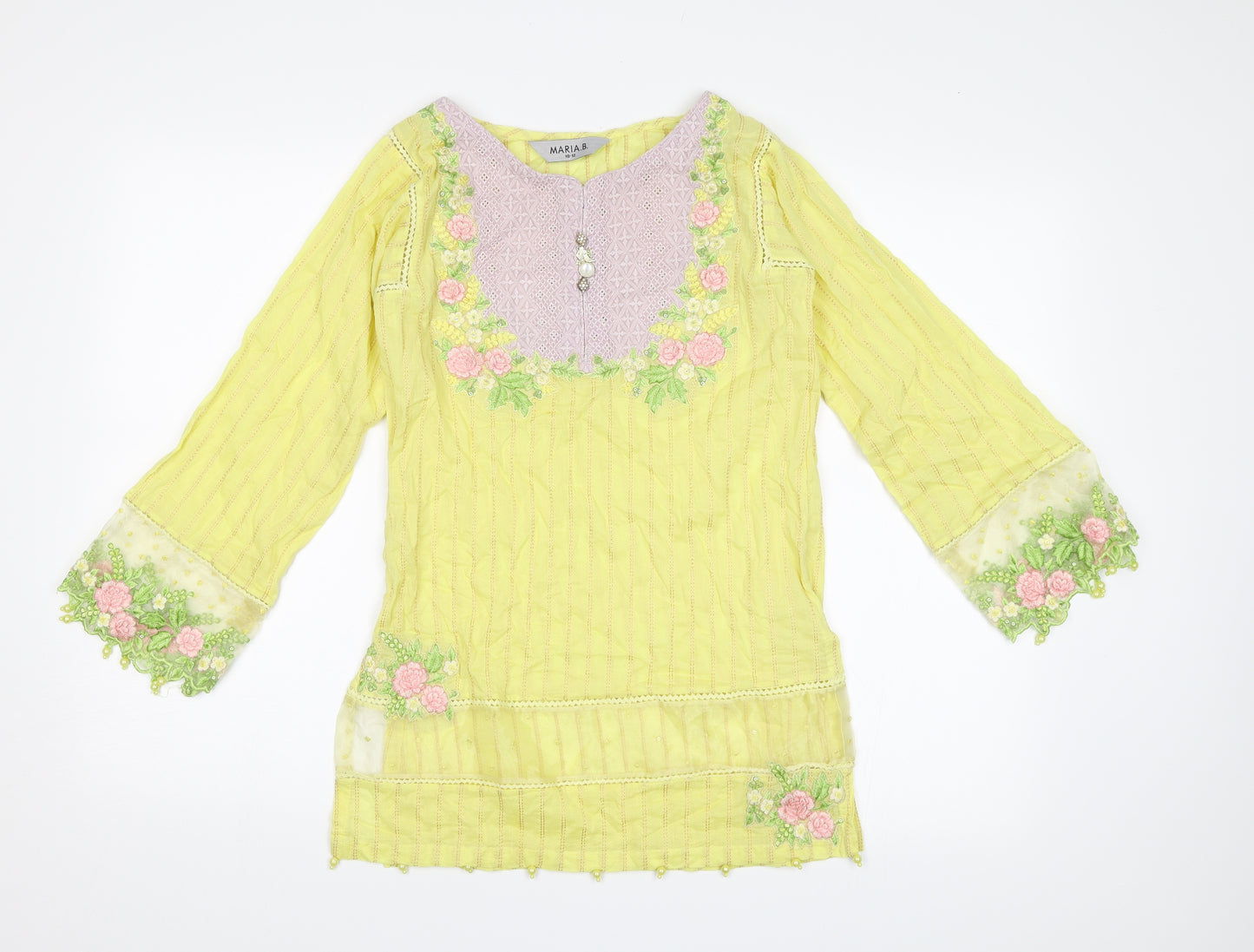Marina B Womens Yellow Floral  Tunic Blouse Size 10