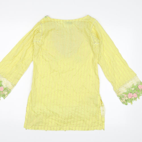 Marina B Womens Yellow Floral  Tunic Blouse Size 10