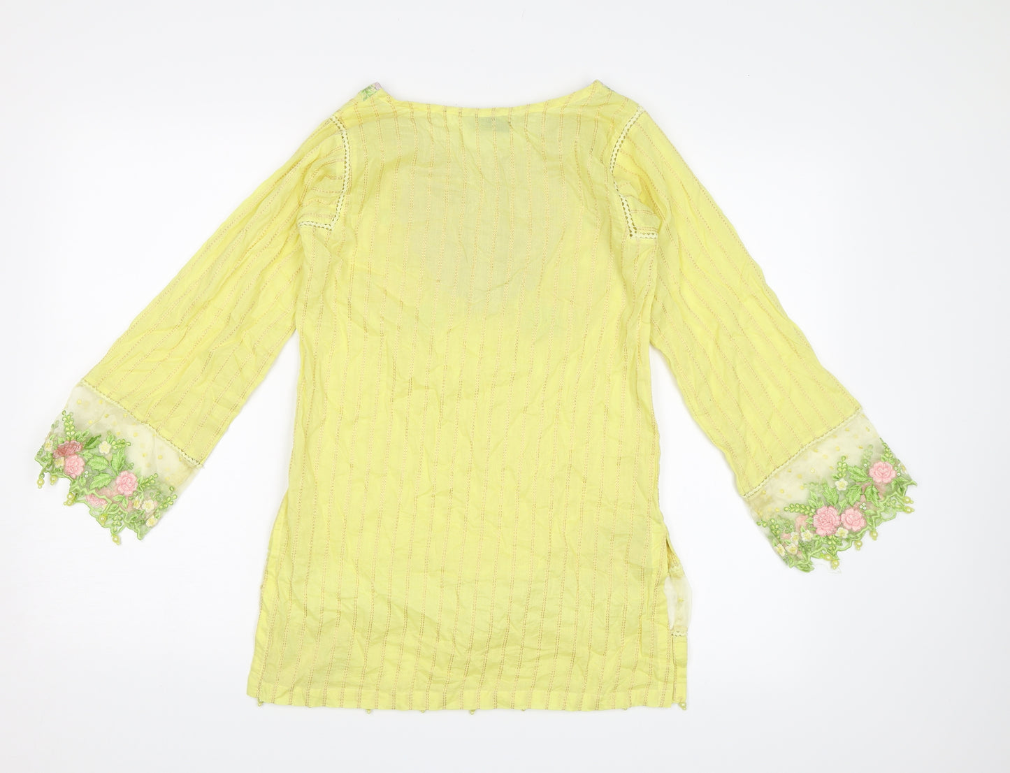 Marina B Womens Yellow Floral  Tunic Blouse Size 10