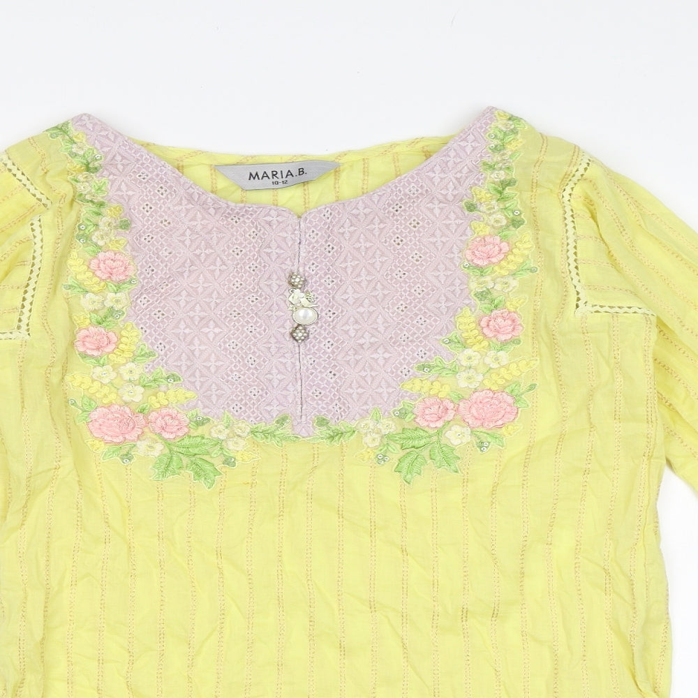 Marina B Womens Yellow Floral  Tunic Blouse Size 10