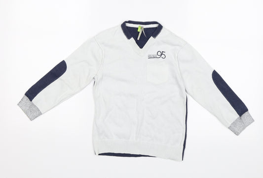 Front view of Orchestra boys’ white jumper, size 4, years - orc & co trad mark 95