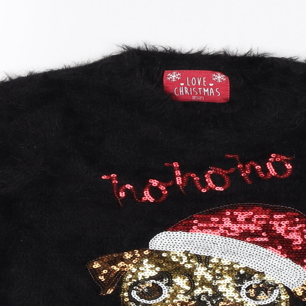 F&F Girls Black   Pullover Jumper Size 6-7 Years  - Christmas