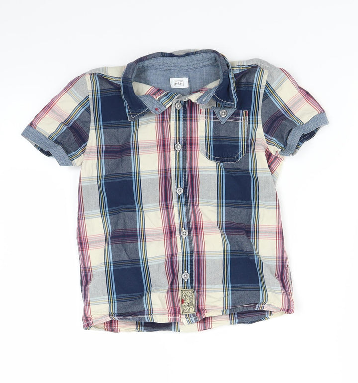 F&F Boys Beige Plaid Basic Button-Up Size 5-6 Years
