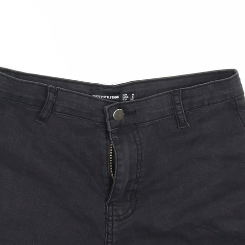 PRETTYLITTLETHING Womens Black  Denim Hot Pants Shorts Size 8