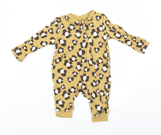 Front view of Tu Baby Brown Animal Print Babygrow One-Piece, size 3-6, Months