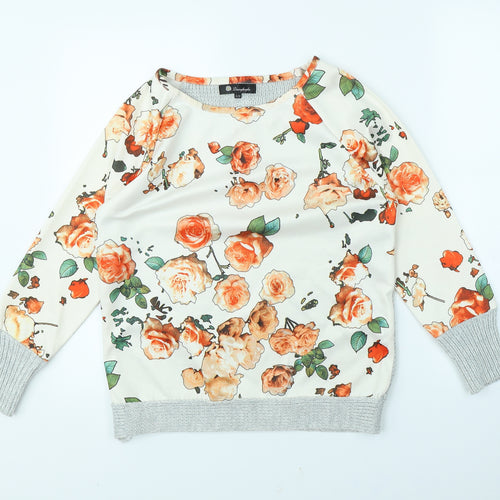 Daisylayla Womens White Floral  Pullover Jumper Size S