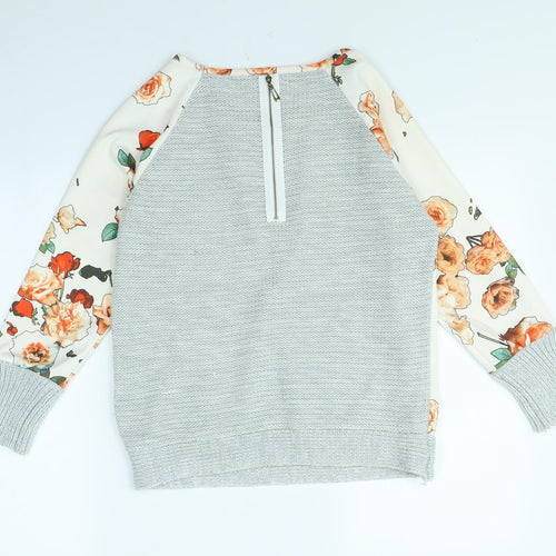 Daisylayla Womens White Floral  Pullover Jumper Size S