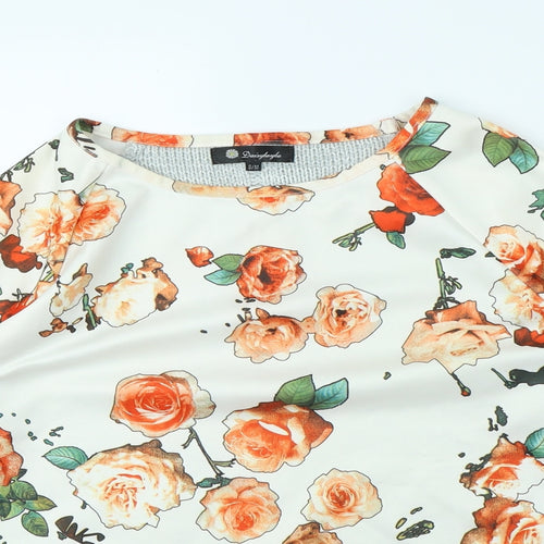 Daisylayla Womens White Floral  Pullover Jumper Size S