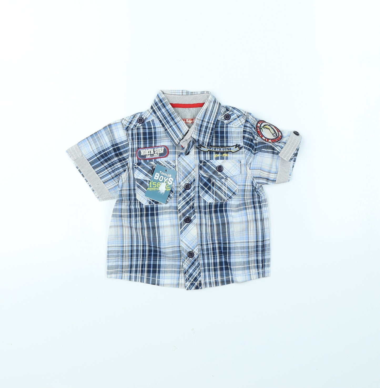 Preworn Boys Blue Check  Basic Button-Up Size 3-6 Months