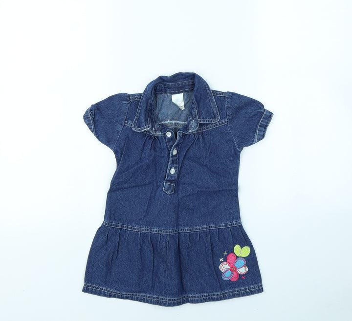Tiny Ted Girls Blue Pinafore/Dungaree Dress Size 12 Months