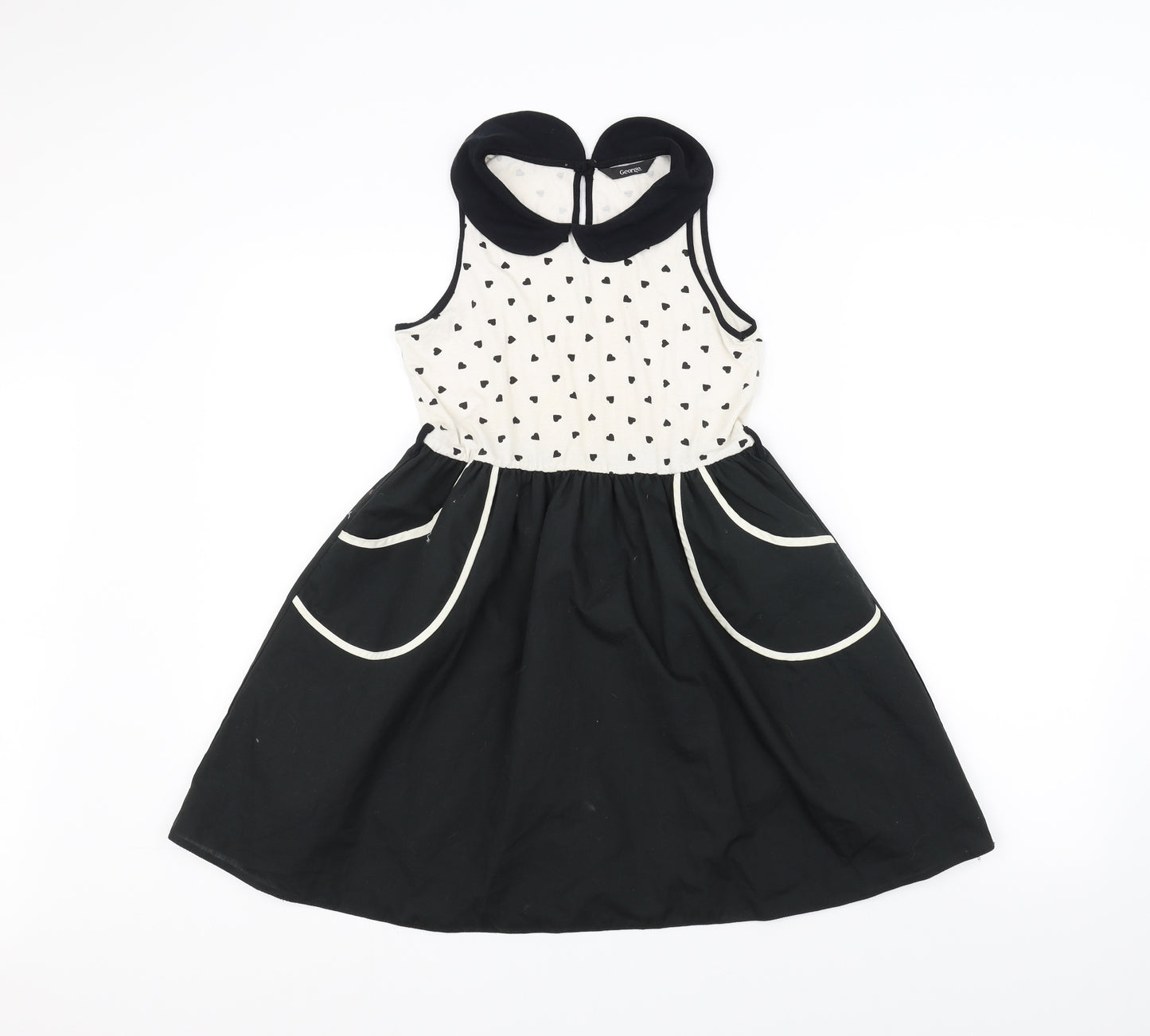 George Girls Black Polka Dot  A-Line  Size 10-11 Years