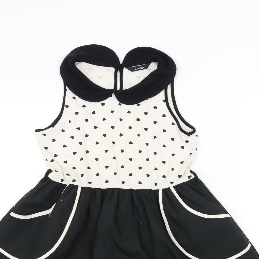 George Girls Black Polka Dot  A-Line  Size 10-11 Years