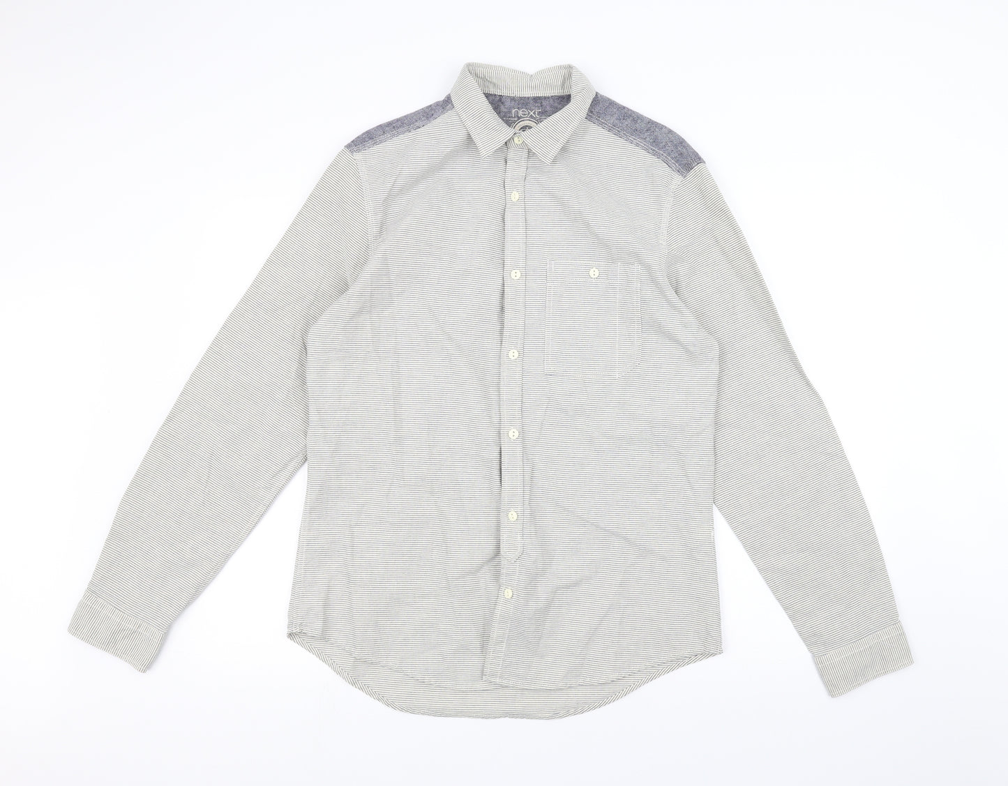 NEXT Mens White Striped   Dress Shirt Size M