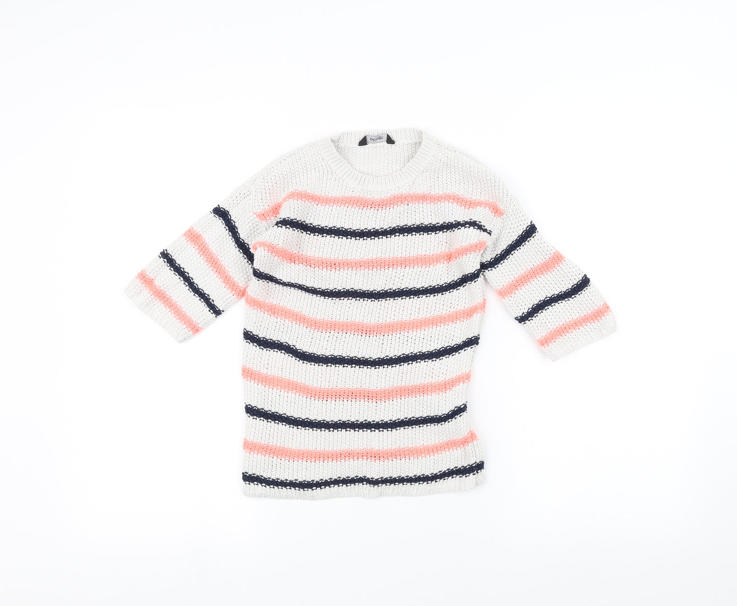 George Boys White Striped Knit Pullover Jumper Size 6-7 Years