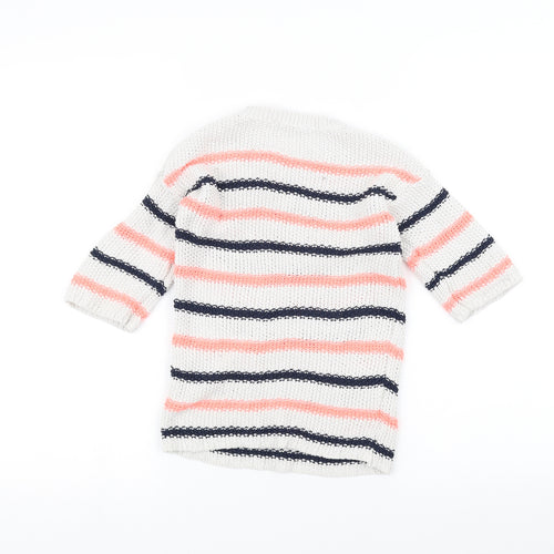 George Boys White Striped Knit Pullover Jumper Size 6-7 Years