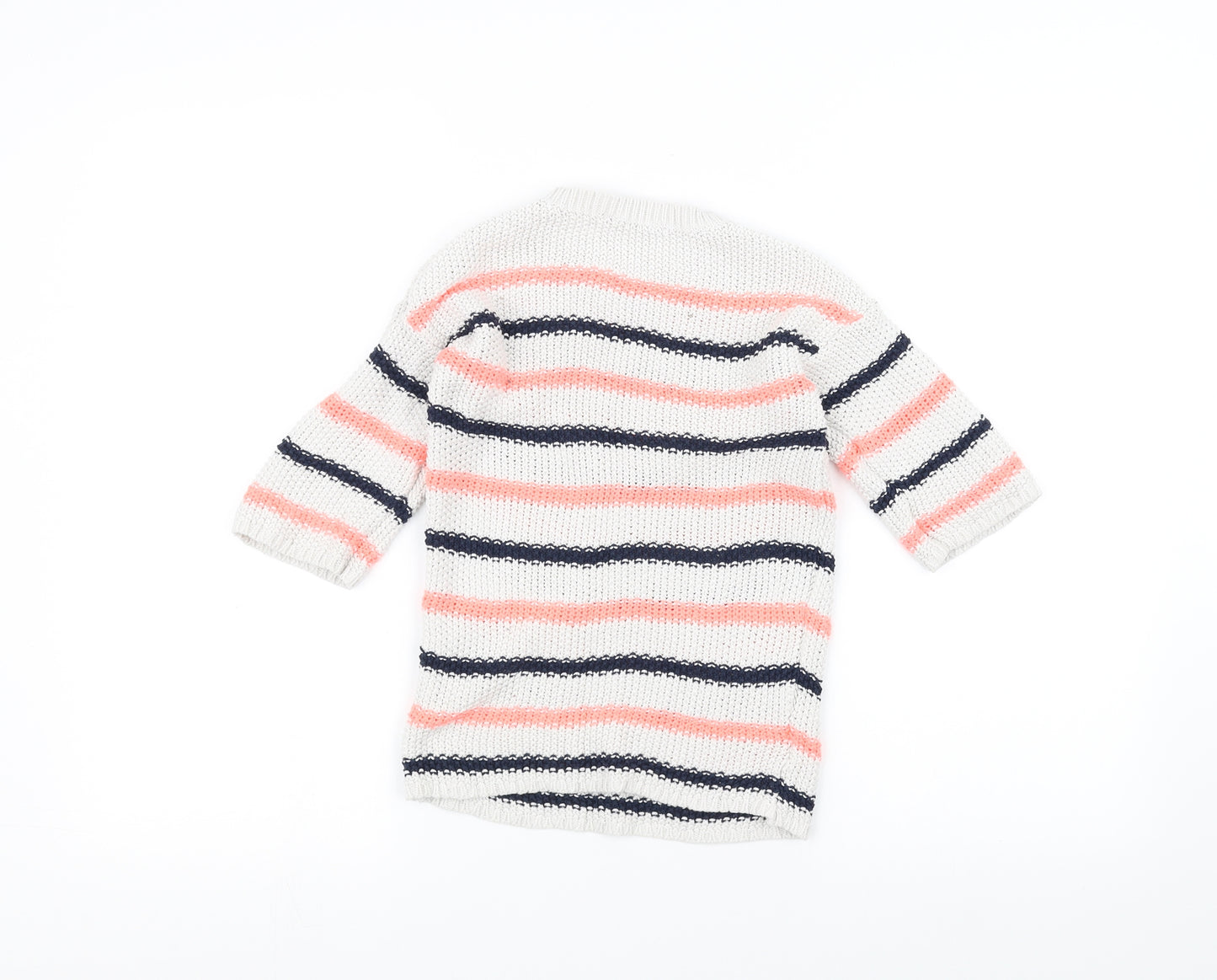 George Boys White Striped Knit Pullover Jumper Size 6-7 Years