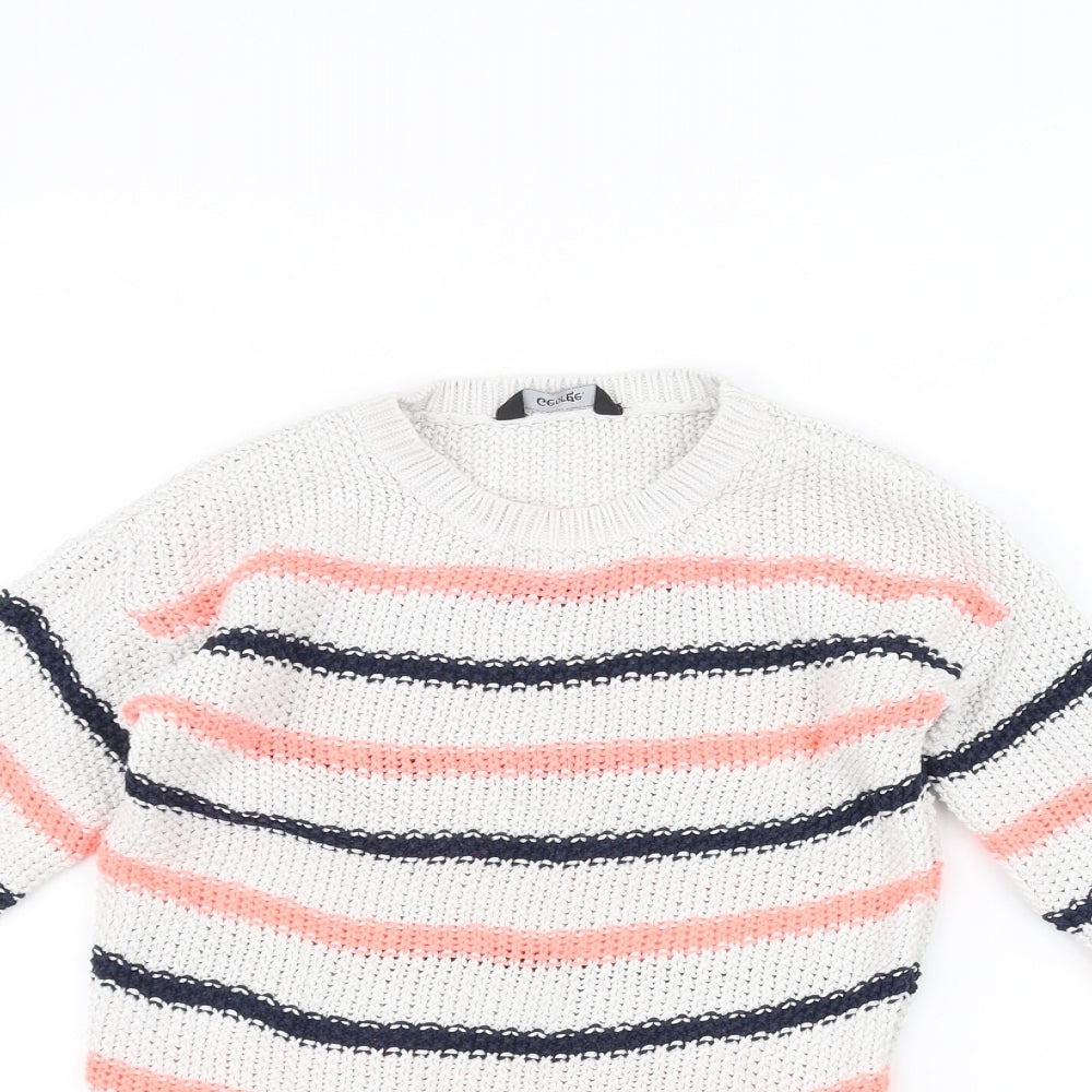 George Boys White Striped Knit Pullover Jumper Size 6-7 Years