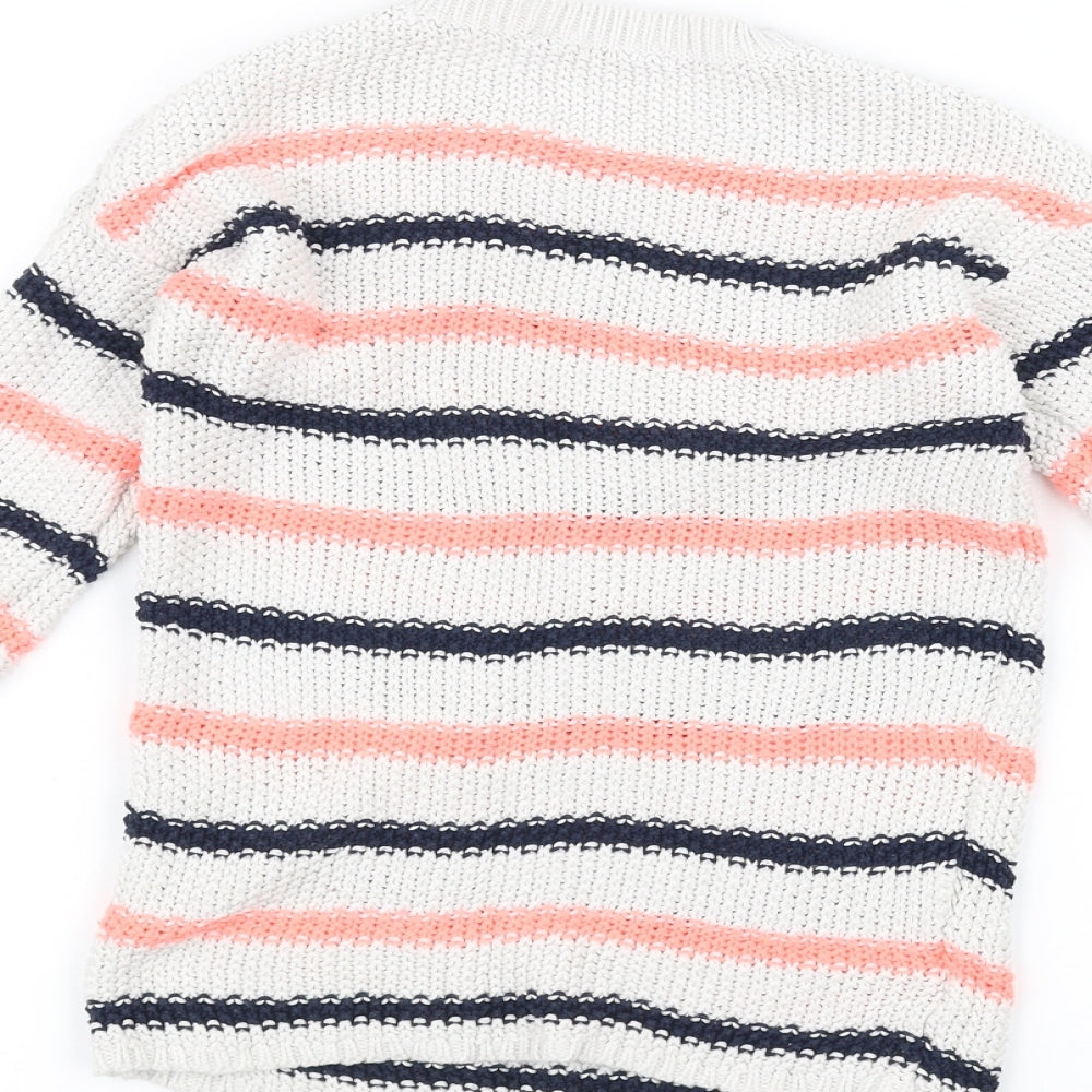 George Boys White Striped Knit Pullover Jumper Size 6-7 Years