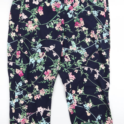 m&s Womens Black Floral  Cropped Trousers Size 14 L23 in