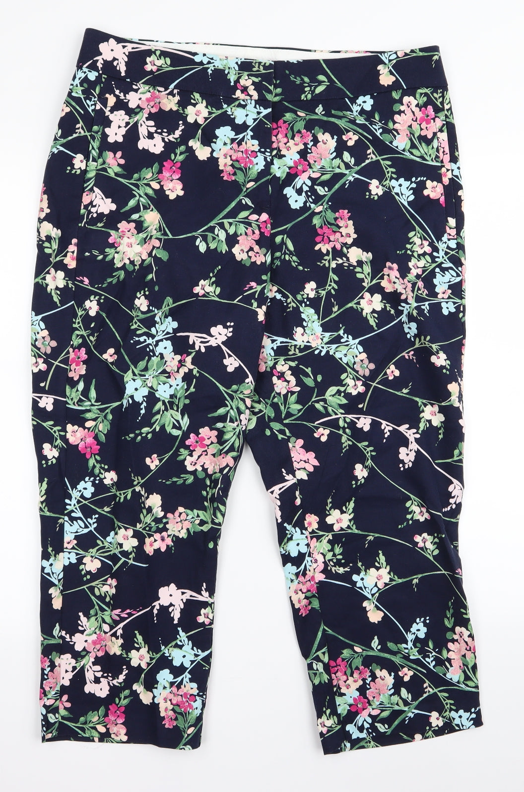 m&s Womens Black Floral  Cropped Trousers Size 14 L23 in