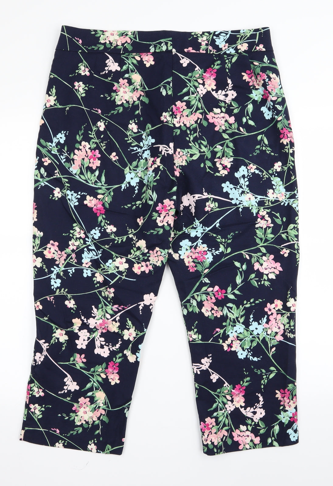 m&s Womens Black Floral  Cropped Trousers Size 14 L23 in