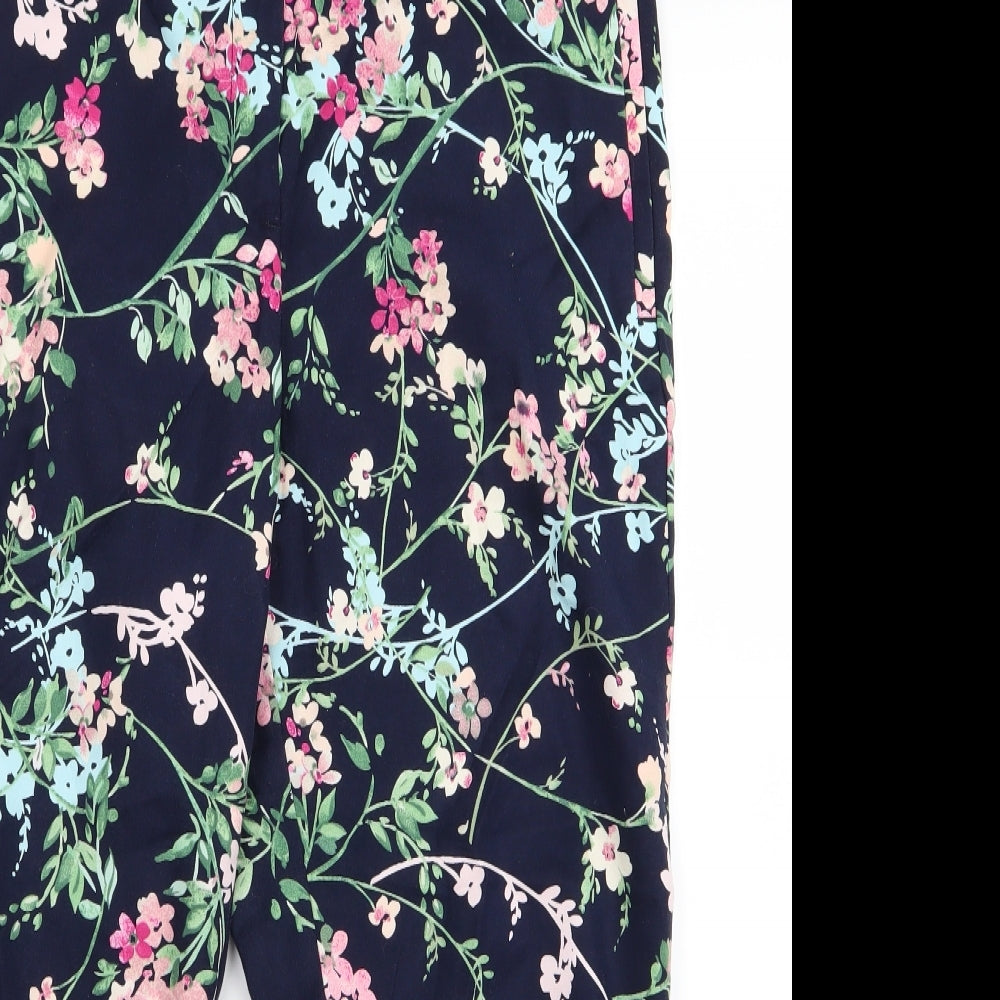 m&s Womens Black Floral  Cropped Trousers Size 14 L23 in