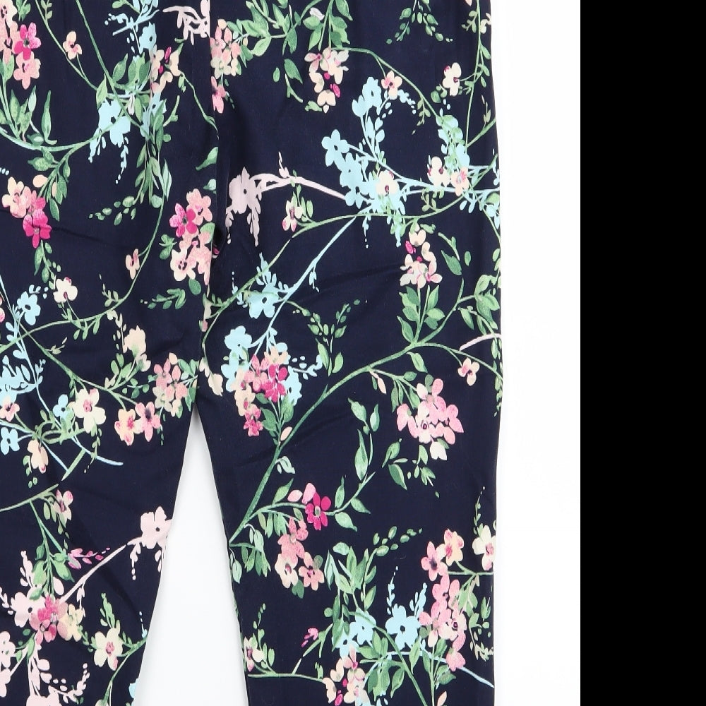 m&s Womens Black Floral  Cropped Trousers Size 14 L23 in