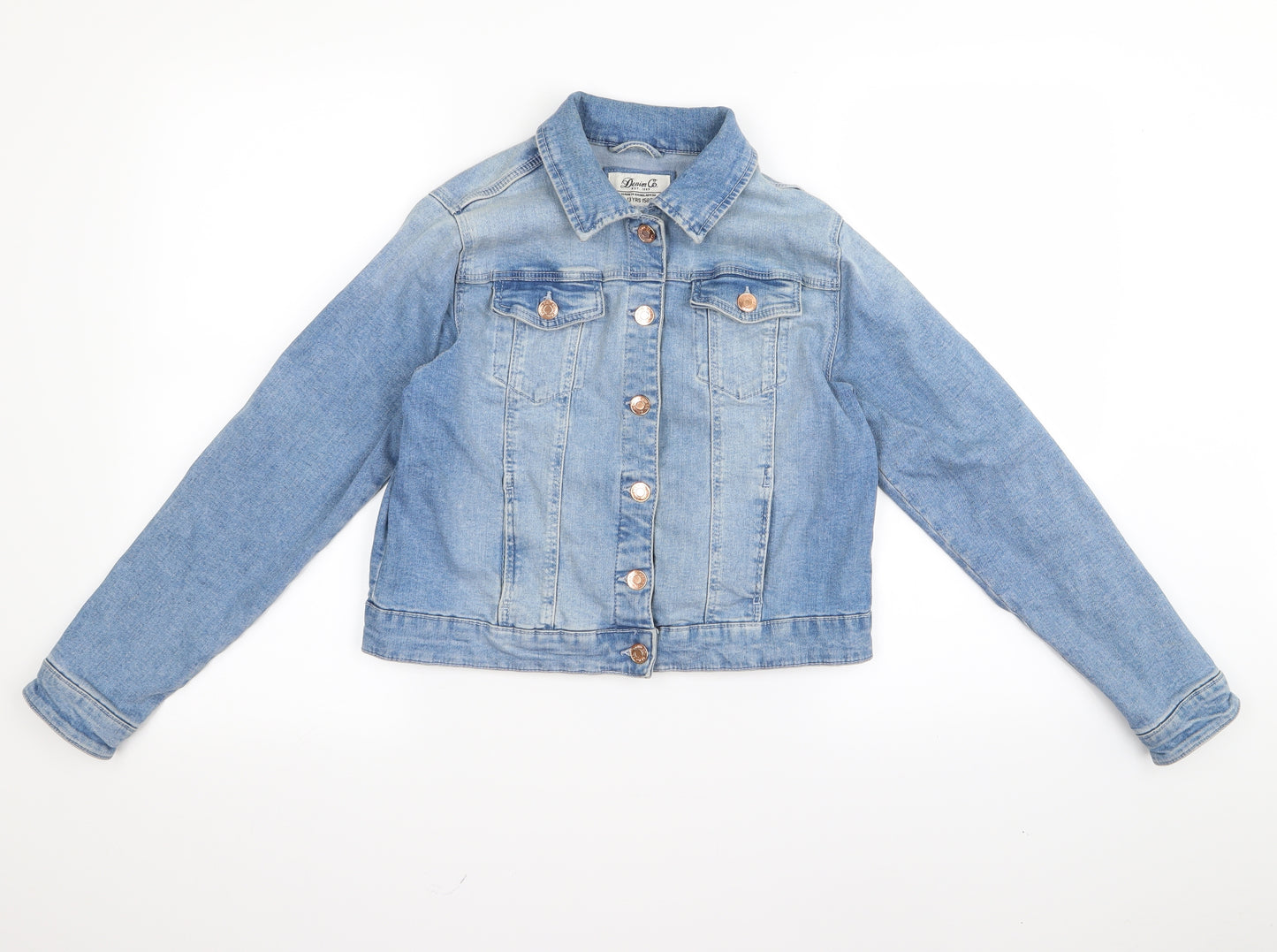 Primark Girls Blue  Denim Biker Jacket Size 10-11 Years
