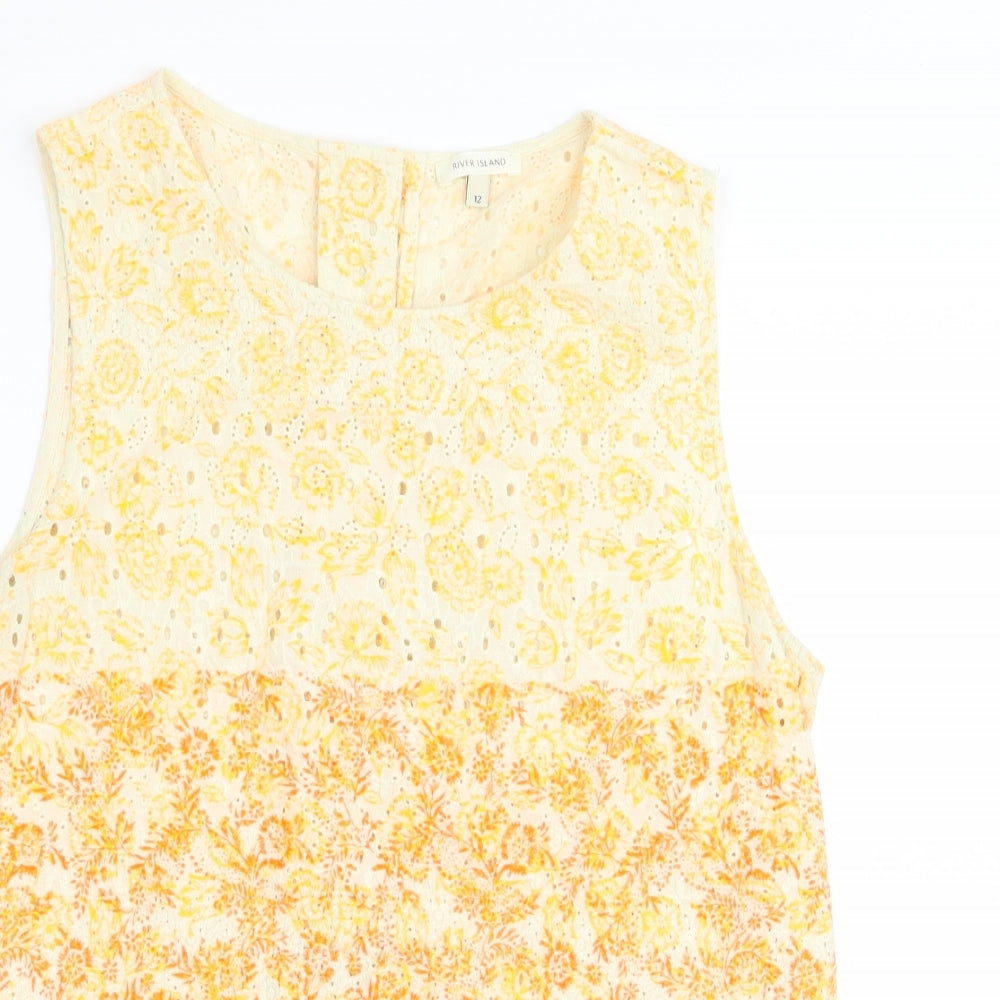 River Island Womens Yellow Floral  Vest Jumper Size 12
