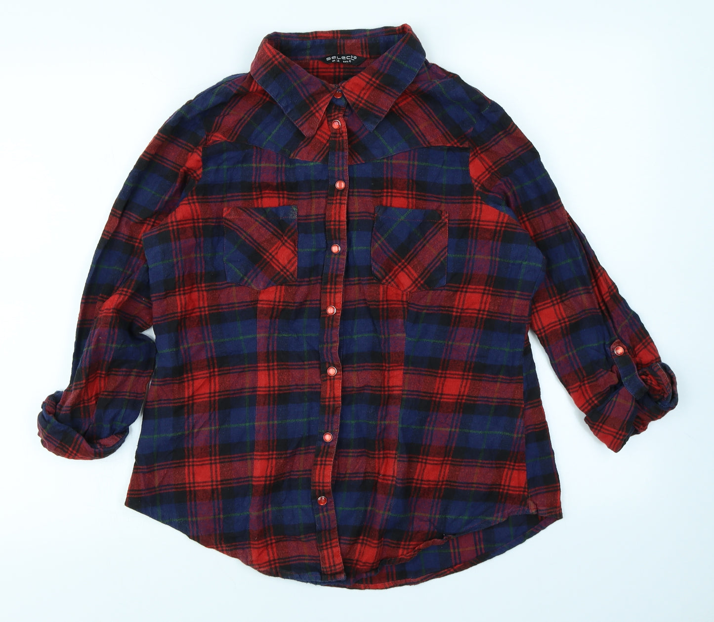 Select Womens Red Plaid  Basic Button-Up Size 14