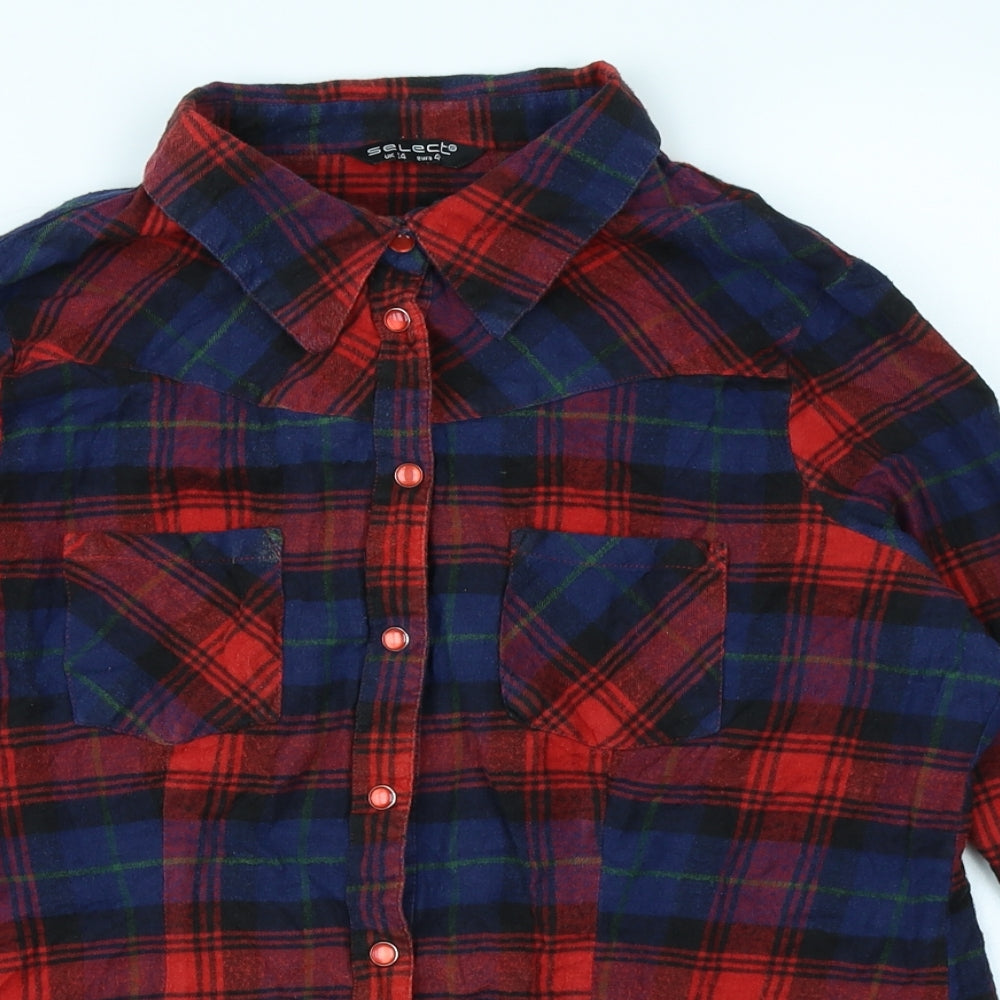 Select Womens Red Plaid  Basic Button-Up Size 14