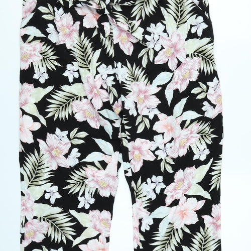 New Look Womens Black Floral  Capri Trousers Size 14