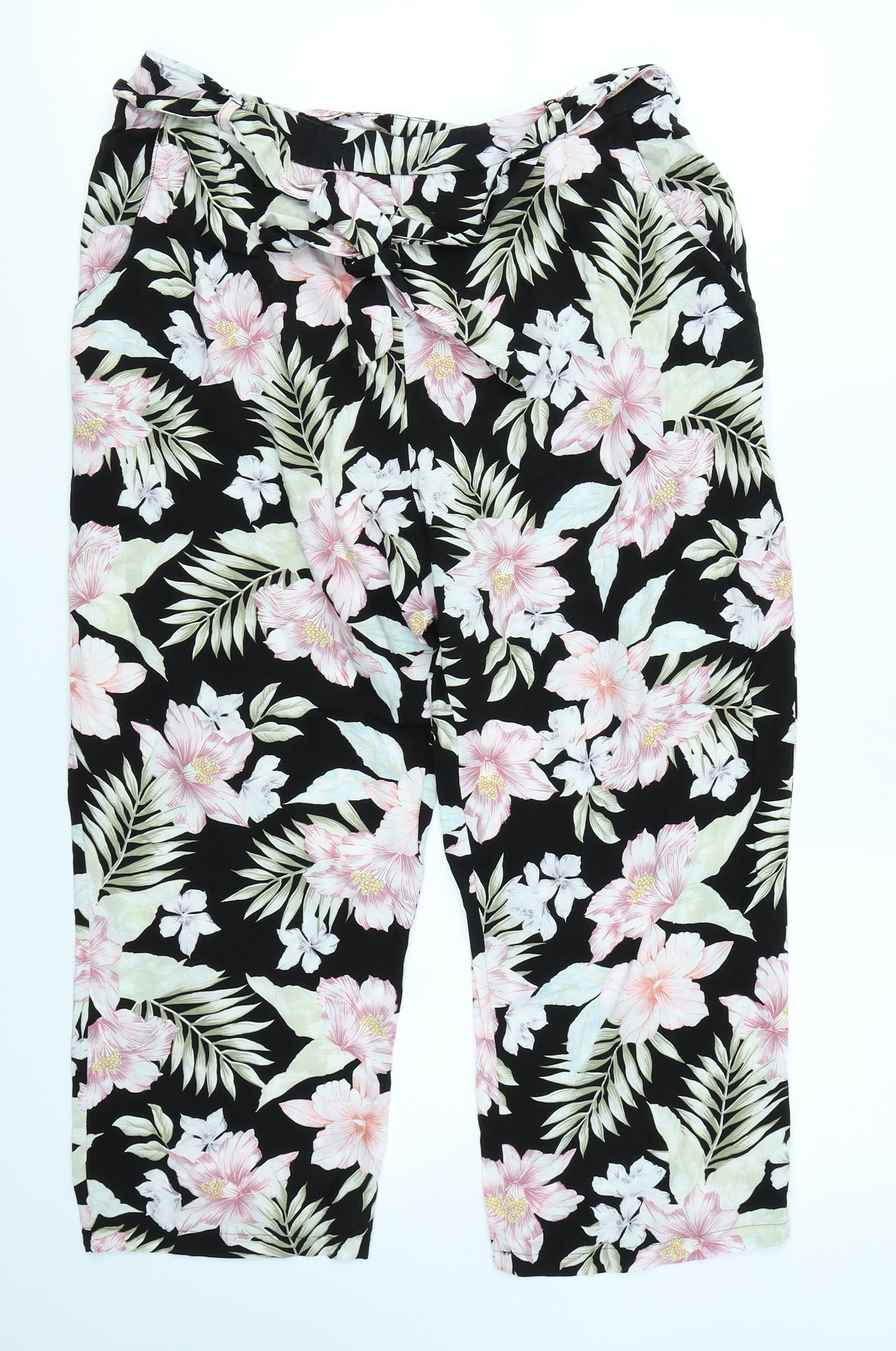 New Look Womens Black Floral  Capri Trousers Size 14