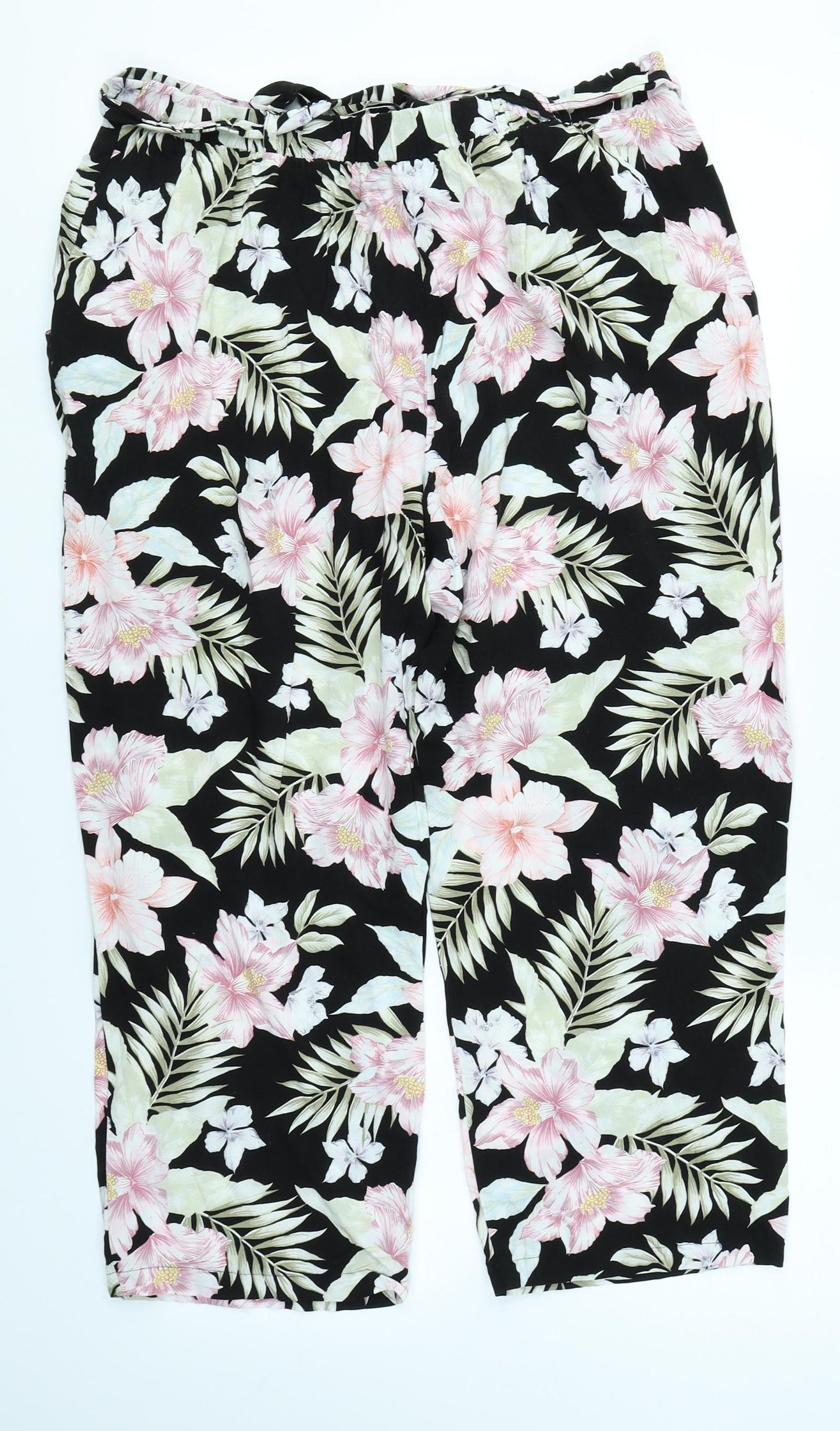 New Look Womens Black Floral  Capri Trousers Size 14