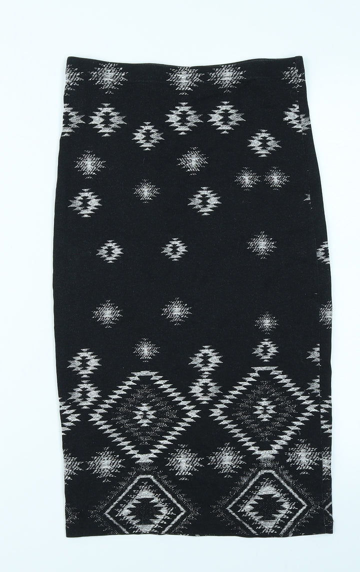 Topshop Womens Black Geometric  Straight & Pencil Skirt Size 10