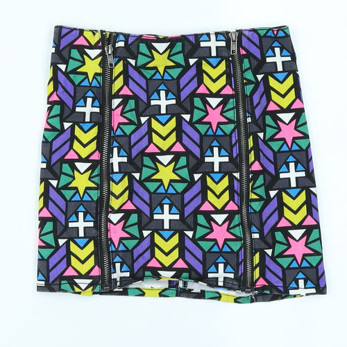 Divided Womens Green Geometric Denim A-Line Set Size 6