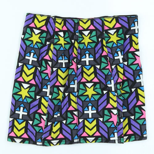 Divided Womens Green Geometric Denim A-Line Set Size 6