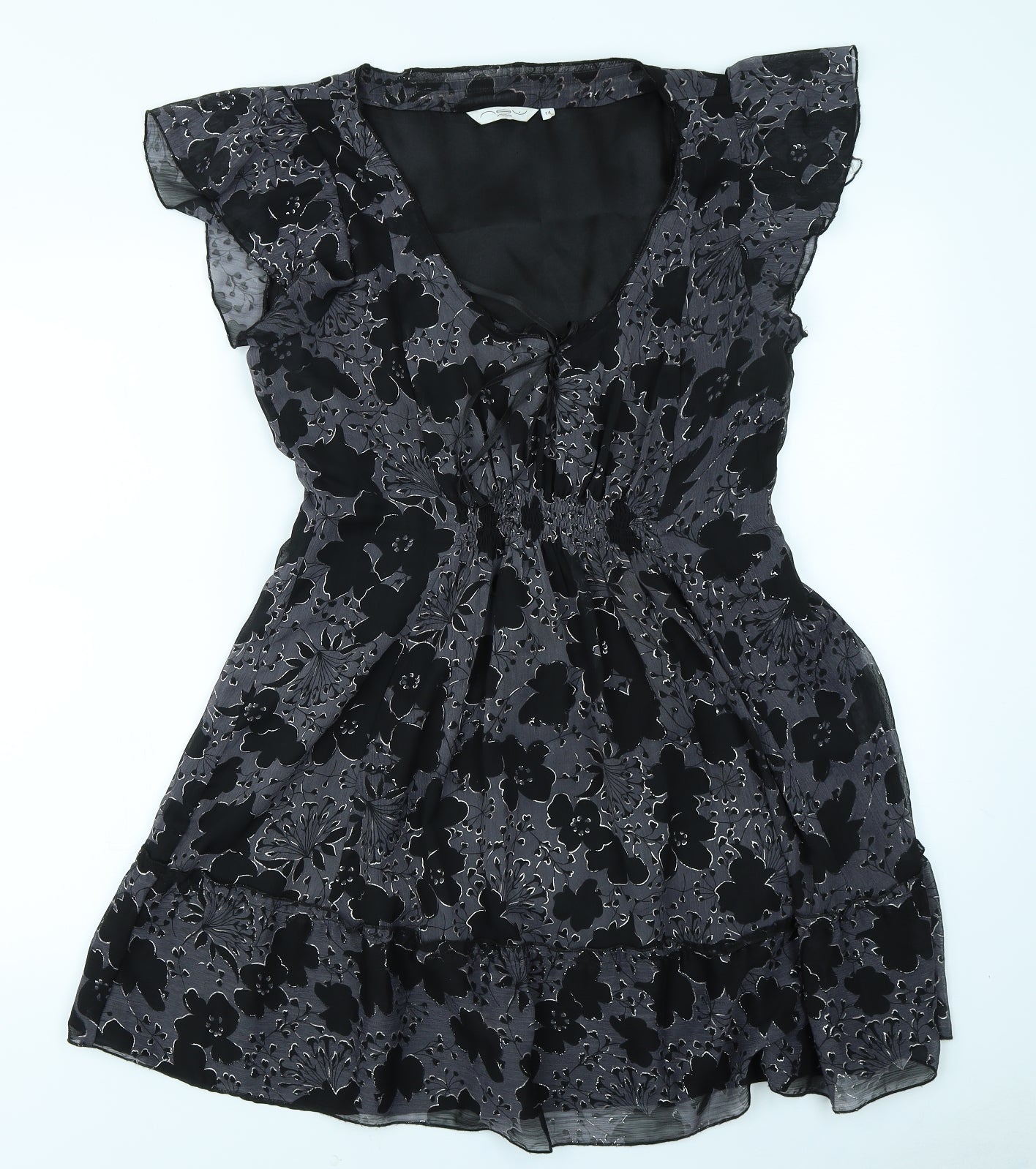 New Look Womens Grey Floral  Skater Dress  Size 14