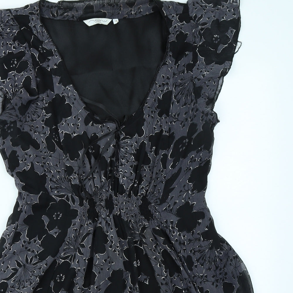 New Look Womens Grey Floral  Skater Dress  Size 14