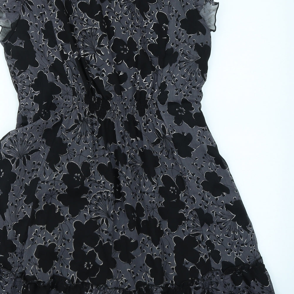New Look Womens Grey Floral  Skater Dress  Size 14