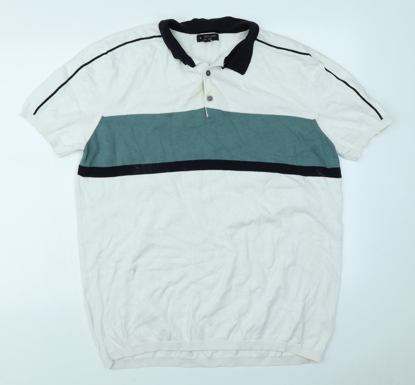 New Look Mens White Colourblock Knit  Polo Size XL