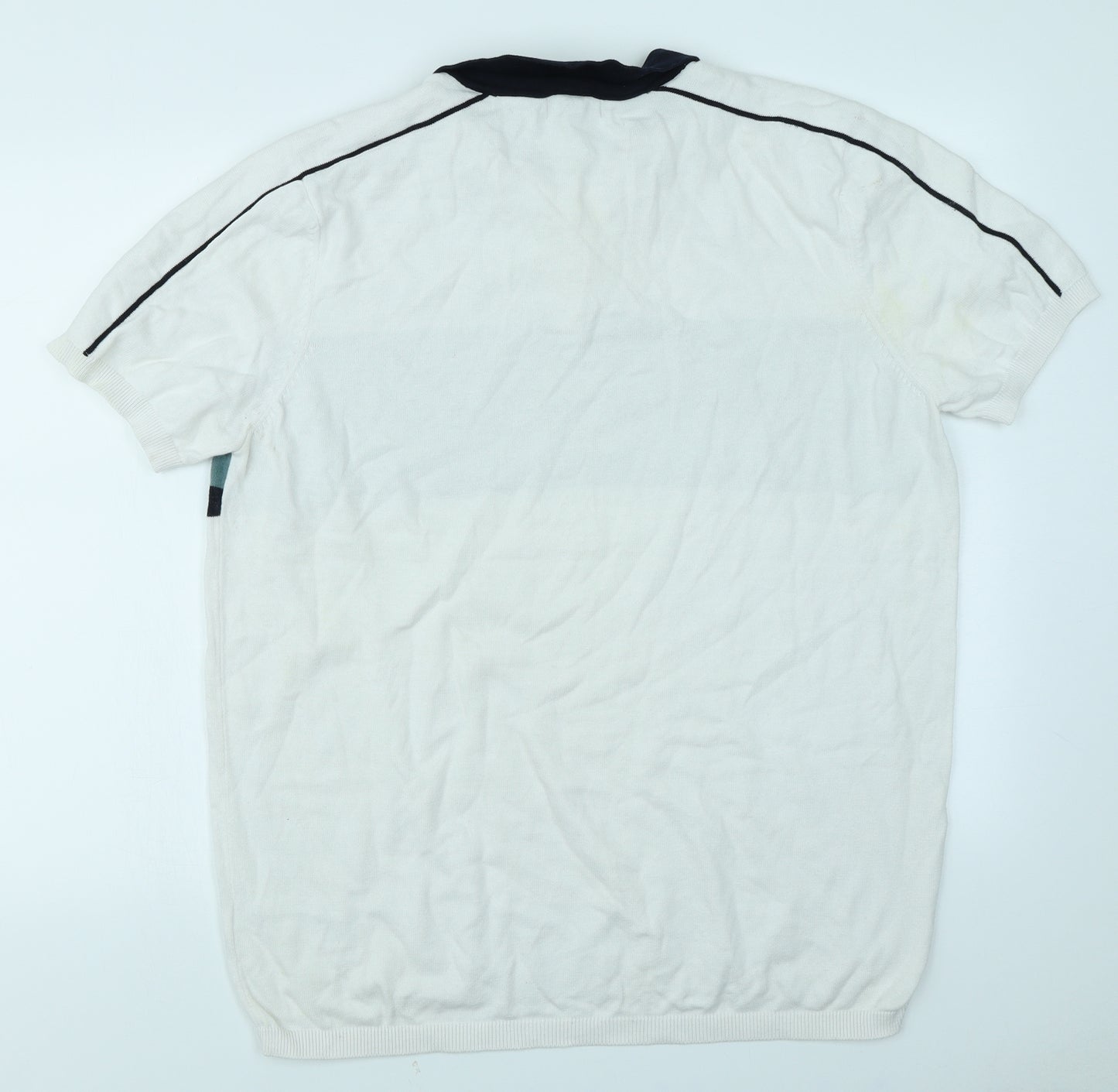 New Look Mens White Colourblock Knit  Polo Size XL