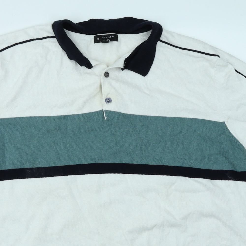 New Look Mens White Colourblock Knit  Polo Size XL