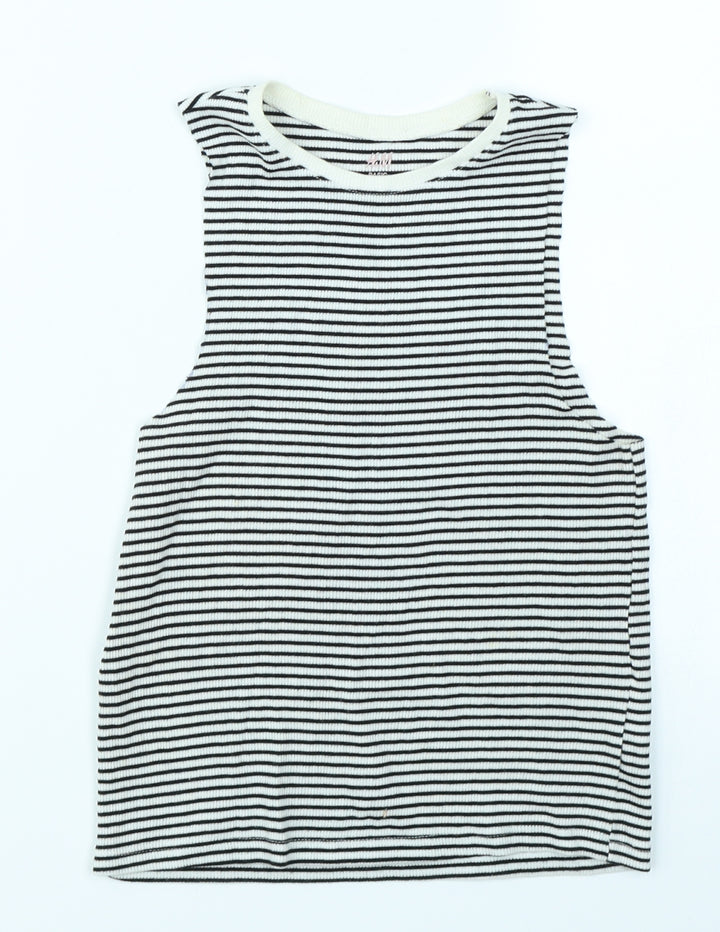H&M Girls Black Striped  Basic Tank Size 7-8 Years