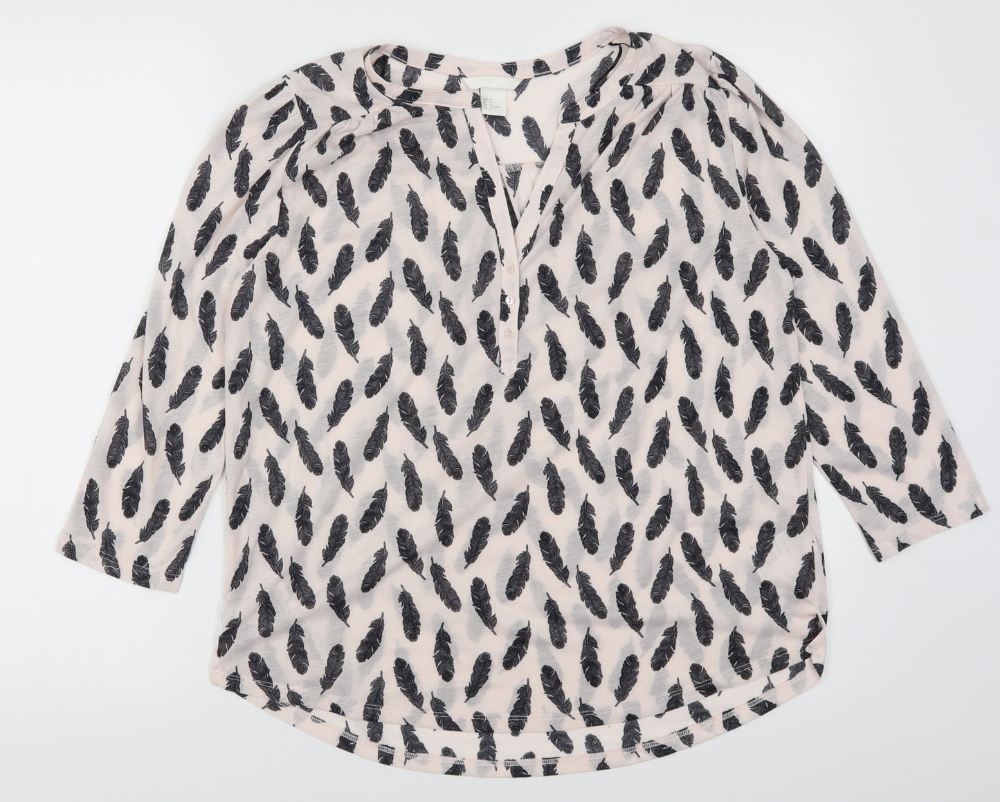 H&M Womens Pink   Basic Blouse Size M  - Feather Print
