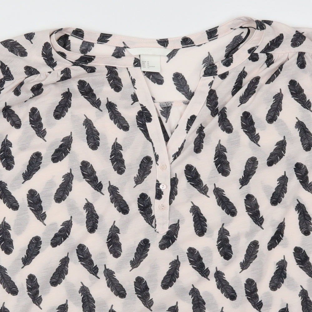 H&M Womens Pink   Basic Blouse Size M  - Feather Print