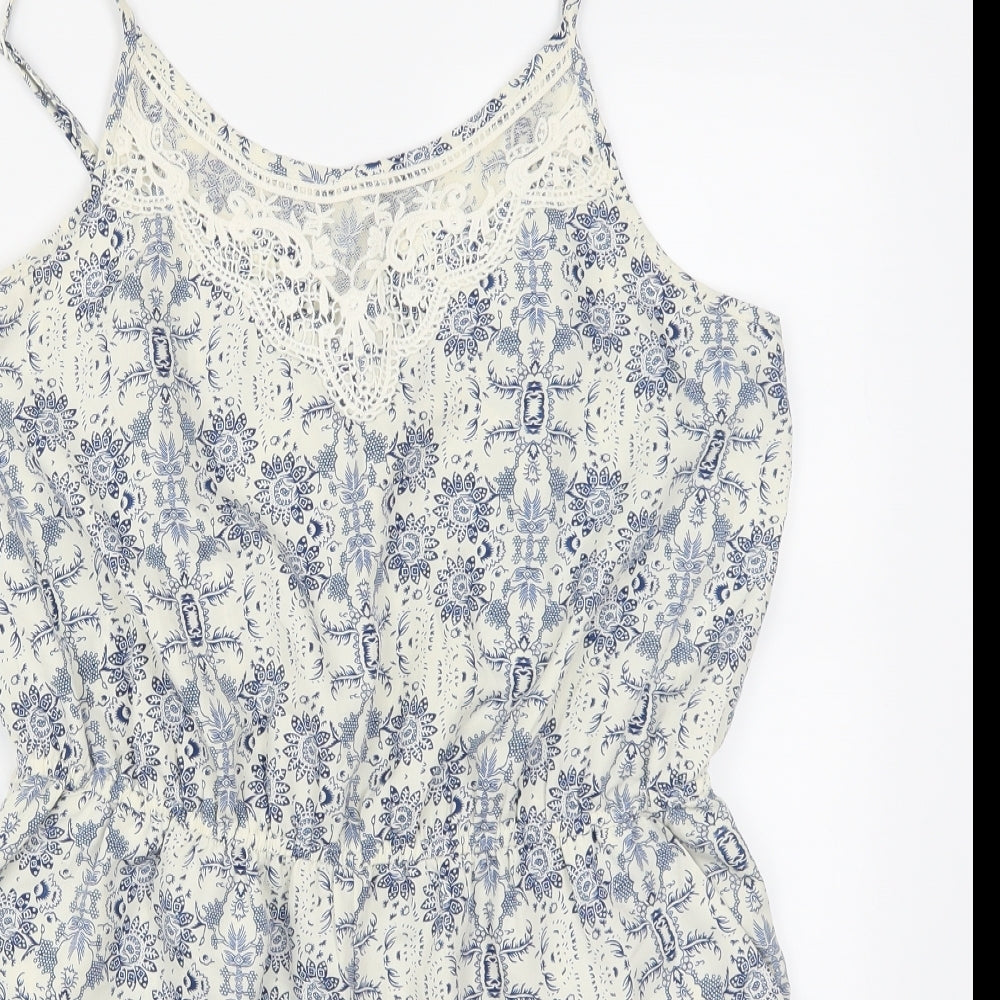 Atmosphere Womens Beige Geometric  Playsuit One-Piece Size 12 L3 in - Blue