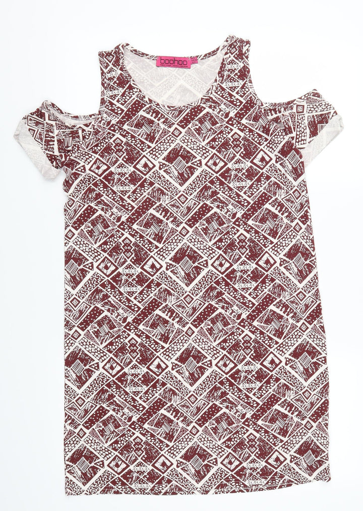 Boohoo Womens Red Geometric  T-Shirt Dress  Size 8